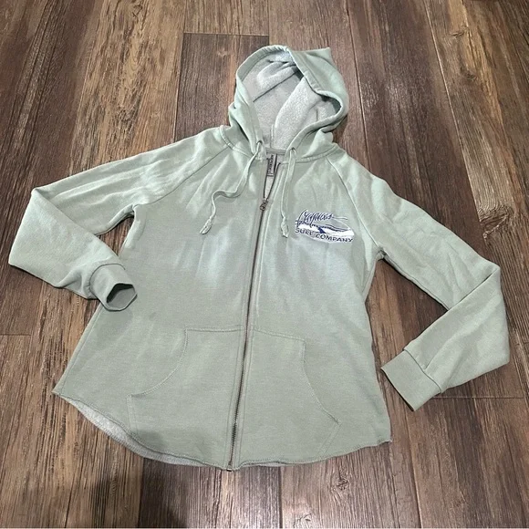 Cayucos Ca SURF COMPANY sage green hooded zip up sweatshirt Women's XS soft - Picture 3 of 8
